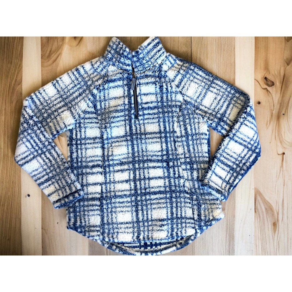 Women’s Halcyon Fuzzy Pullover Sweater White Blue Quarter Zip Size Large